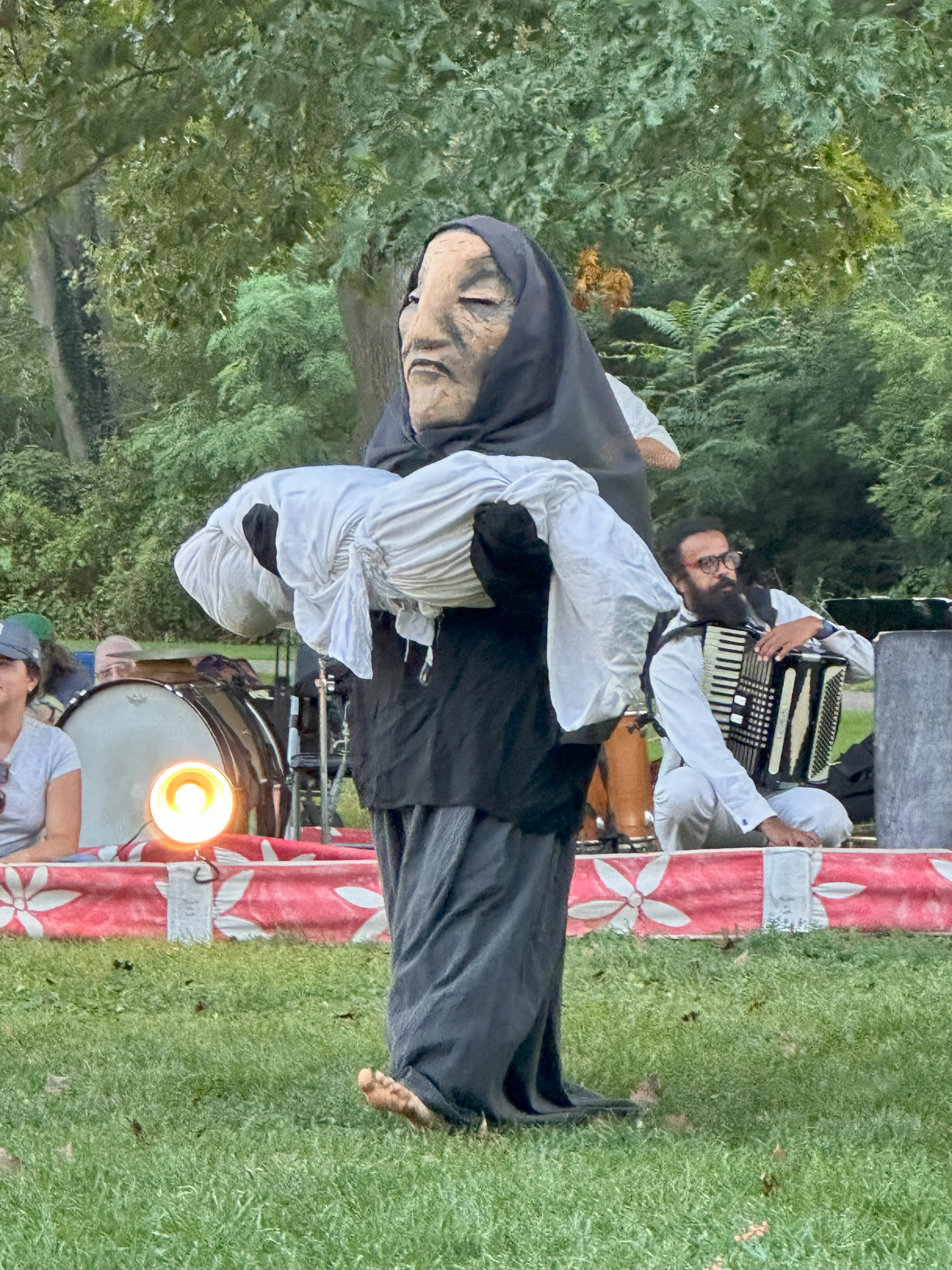 A puppeteer plays a mourning mother in Gaza during a performance of <em>Our Domestic Resurrection Revolution In Progress! </em>in Ypsilanti, Mich.